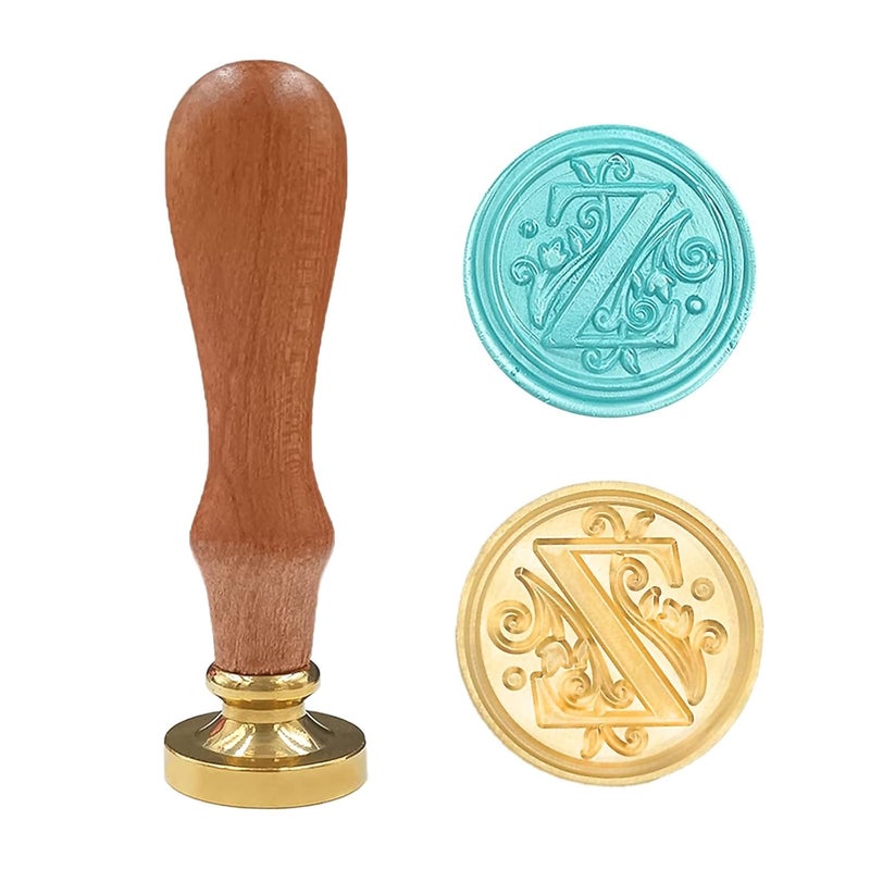 krastmon Medieval Traditional Initial Alphabet Wax Seal Stamp, Brass Head Wooden Handle Letter Stamps for Card/Envelope/Gift - (Letter Z) - Image 1